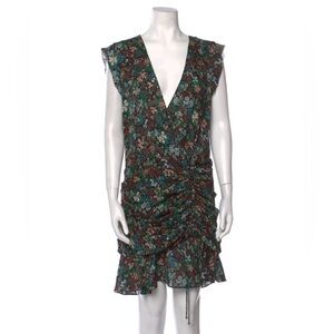 Veronica Beard 100% Silk Garden Floral Ruched Dress  Black Green Blue US 10 $498